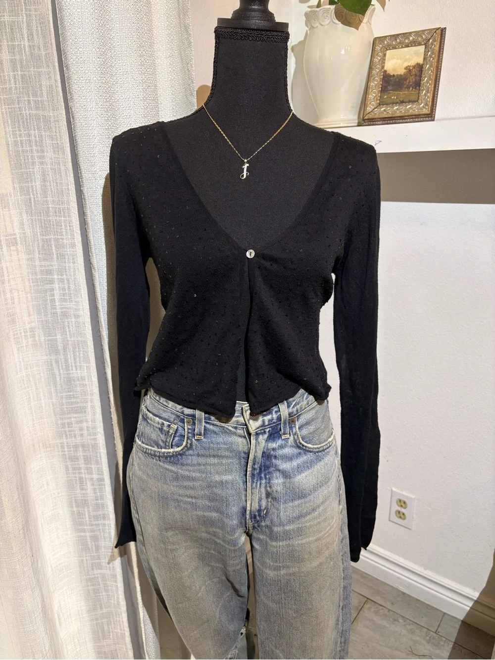 Zara one button top with sequins size M